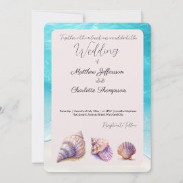 Invitación Elegante Beach Wedding Seashells Perlas Náuticas