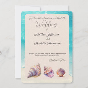 Invitación Elegante Beach Wedding Seashells Perlas Náuticas