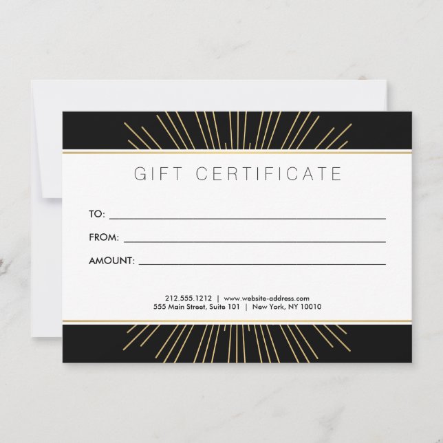 Invitación Elegante Beauty Gold Sunburst Black Gift Card (Anverso)