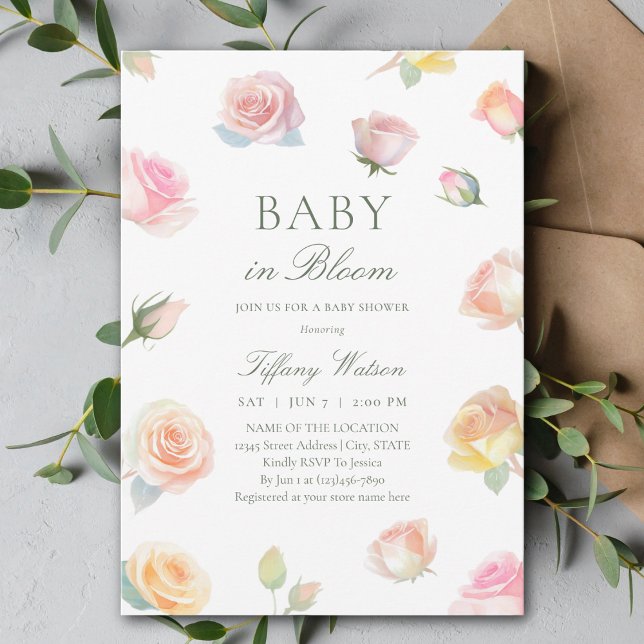 Invitación Elegante Bebé acuarela En Bloom Baby Shower (Subido por el creador)