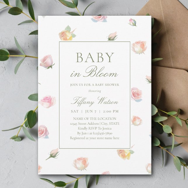 Invitación Elegante Bebé acuarela En Chica De Bloom Baby Show (Subido por el creador)
