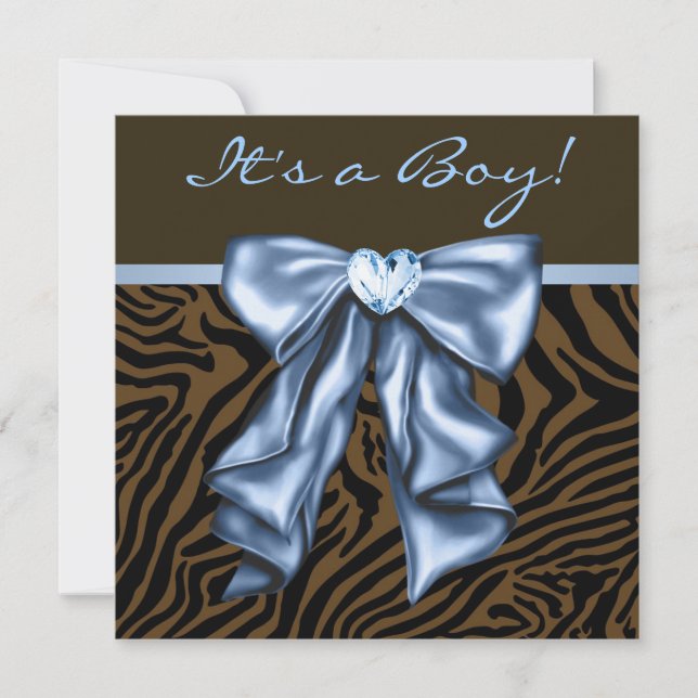 Invitación Elegante bebé azul cebra bebé niño ducha (Anverso)
