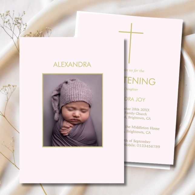 Invitación Elegante Bebé Christening Baptismo de foto mínimo (Subido por el creador)