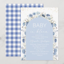 Elegante bebé de acuarela en flores azules de Bloo