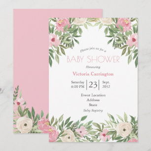 Invitación Elegante Bebé de acuarela floral romántica