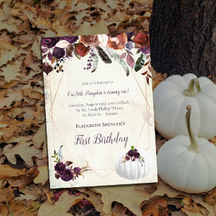 Invitación Elegante bebé de calabaza blanca primer cumpleaños