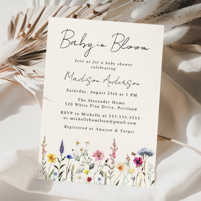 Invitación Elegante bebé de crema de flores silvestres en el  (Subido por el creador)