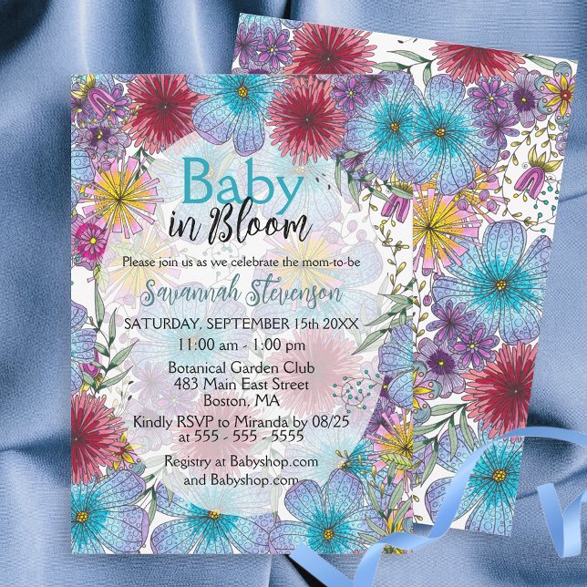 Invitación Elegante bebé de flores bohemias radiantes en flor (Subido por el creador)