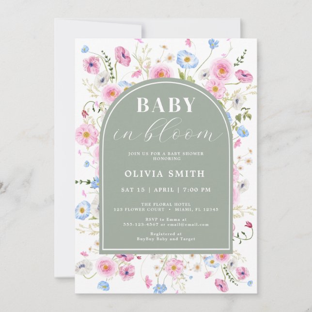 Invitación Elegante bebé de flores silvestres en el Baby Show (Anverso)