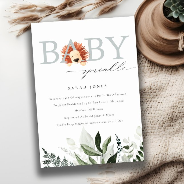 Invitación Elegante Bebé De Foliaje De León Cute Boho (Subido por el creador)