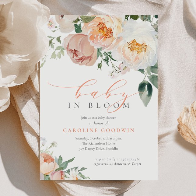 Invitación Elegante Bebé De Peach En El Chica De Bloom Baby S (Subido por el creador)