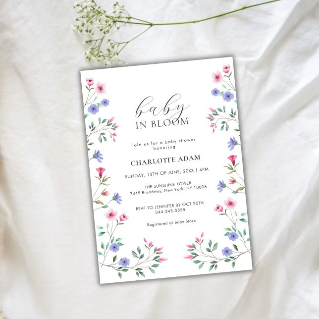 Invitación Elegante bebé en el florecimiento silvestre Baby S (Elegant Baby In Bloom Wildflower Baby Shower Invitation)