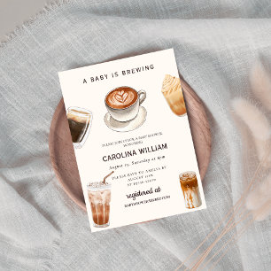 Invitación Elegante bebé está preparando café para bebé ducha