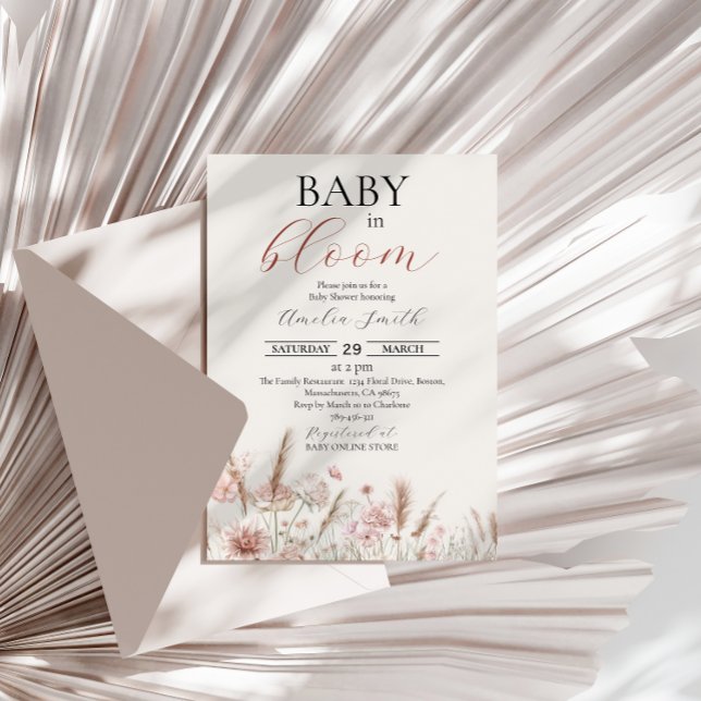 Invitación Elegante bebe floral beige en ducha de flores (Subido por el creador)