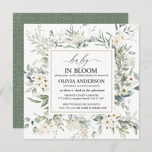 Invitación Elegante bebé floral de flores silvestres en flor  (Anverso / Reverso)