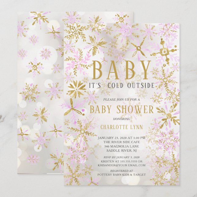 Invitación Elegante bebé, frío fuera de Chicas Baby Shower (Anverso / Reverso)