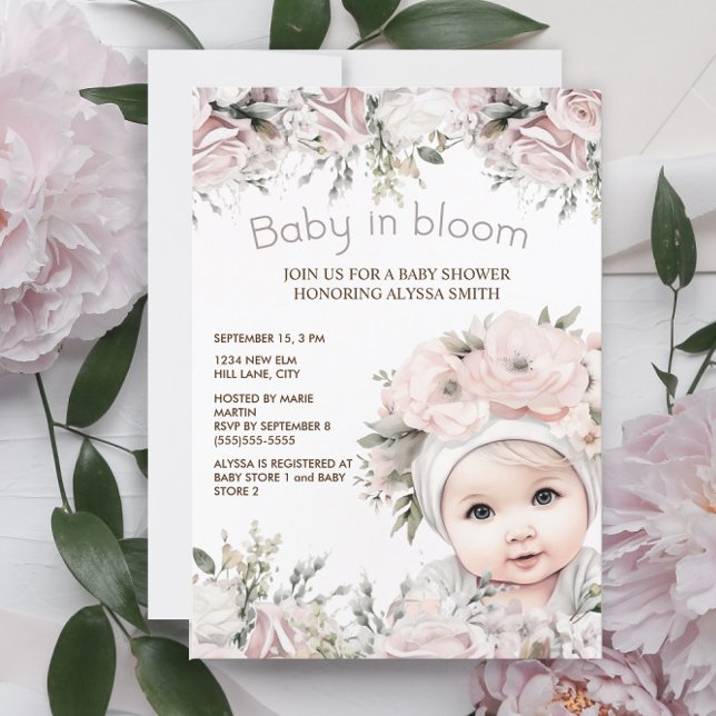 Invitación Elegante bebé rosa en el Chica de Bloom Baby Showe (Subido por el creador)