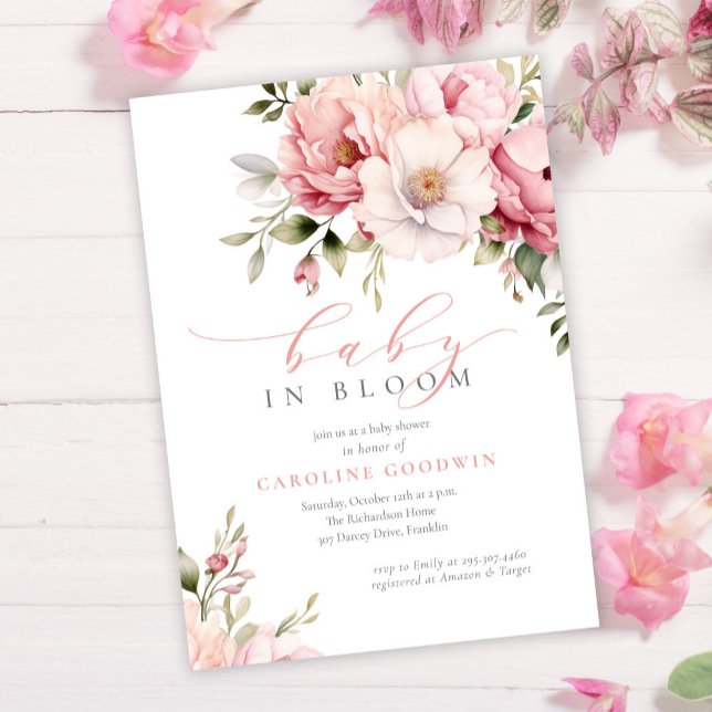 Invitación Elegante Bebé Rosa En El Chica De Bloom Baby Showe (Subido por el creador)