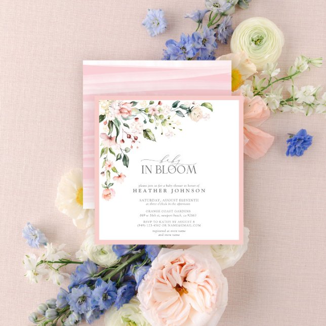 Invitación Elegante bebé rosa en el Chica de escritura de Blo (Subido por el creador)