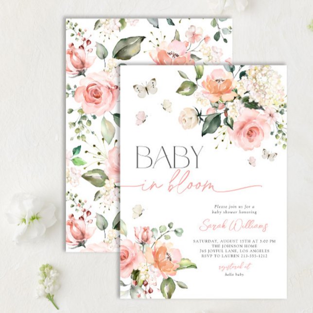 Invitación Elegante bebé rosa en el Chica de escritura de Blo (Subido por el creador)