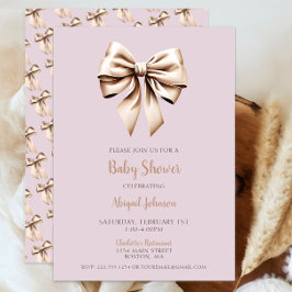 Invitación Elegante beige Coquette Bow Baby Shower