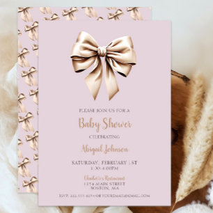 Invitación Elegante beige Coquette Bow Baby Shower
