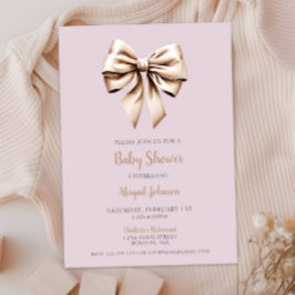 Invitación Elegante beige Coquette Bow Baby Shower