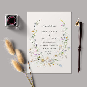 Invitación Elegante Beige flor silvestre salva al Boda de cit