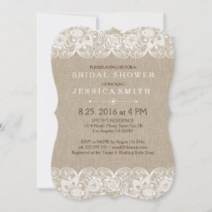 Invitación Elegante Beige Linen Blanco Vintage Girly Lace