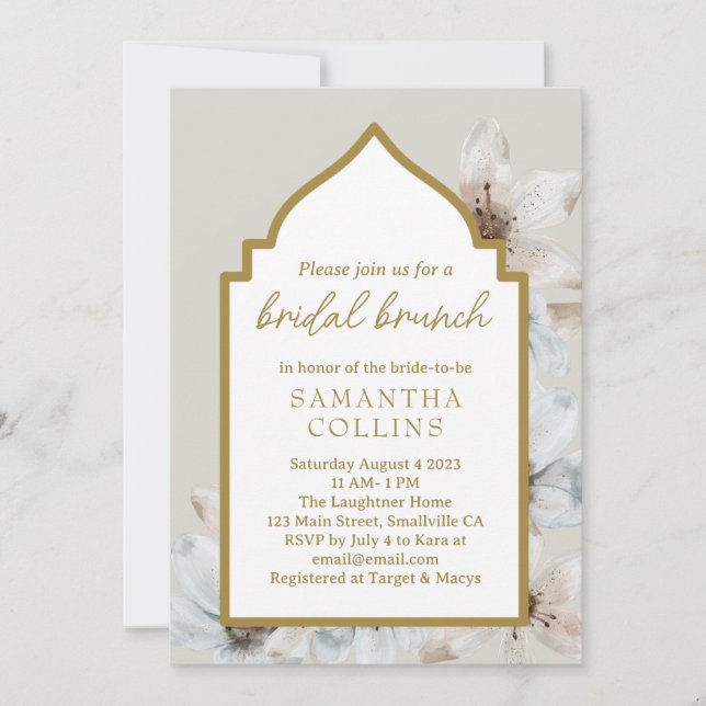 Invitación Elegante Beige-Magnolia Flores Brunch Bridal (Anverso)