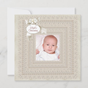 Invitación Elegante Beige Marfil Bautizo Niño Foto