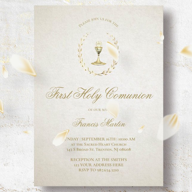 Invitación elegante beige marfil Primera Santa Comunión (Subido por el creador)