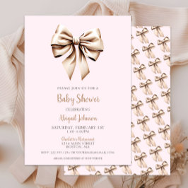 Invitación Elegante beige rosado Coquette Bow Baby Shower