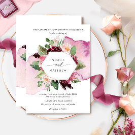 Invitación Elegante Berry Burgundy y Boda floral de Rubor