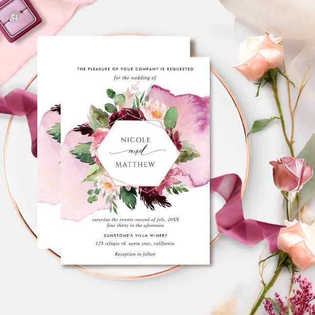 Invitación Elegante Berry Burgundy y Boda floral de Rubor (Subido por el creador)
