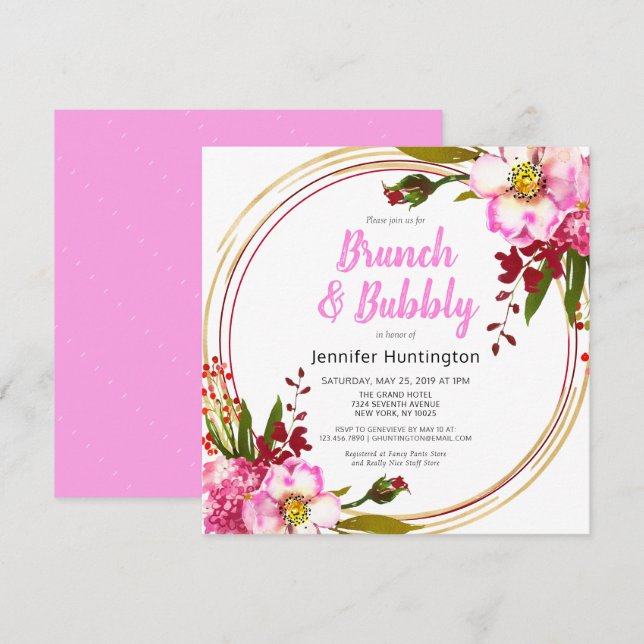 Invitación Elegante Berry Floral Gold Boho Bridal Ducha (Anverso / Reverso)