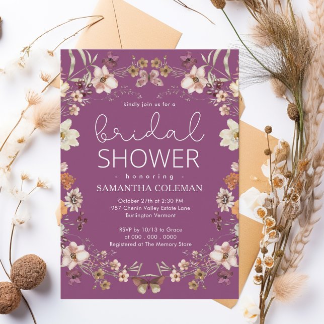 Invitación Elegante Berry Purple Boho Wildflower Bridal Showe (Subido por el creador)
