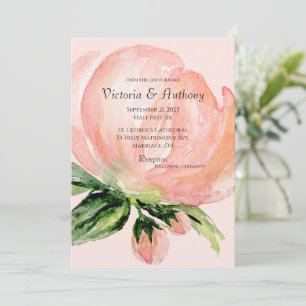 Invitación Elegante Beso de Rosa Melocotón Floral Acuarela Bo