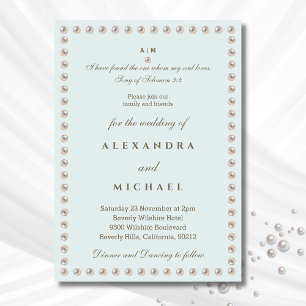 Invitación Elegante Biblia Verso Azul Perla Boda Cristiana 