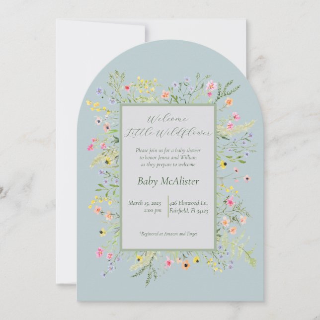 Invitación Elegante Bienvenida Pequeño Flor Silvestre Baby Sh (Anverso)
