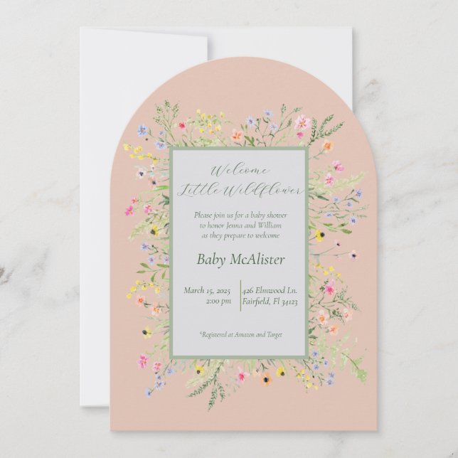 Invitación Elegante Bienvenida Pequeño Flor Silvestre Baby Sh (Anverso)