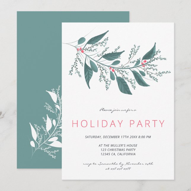 Invitación Elegante bifurcación de mistletois verde (Anverso / Reverso)