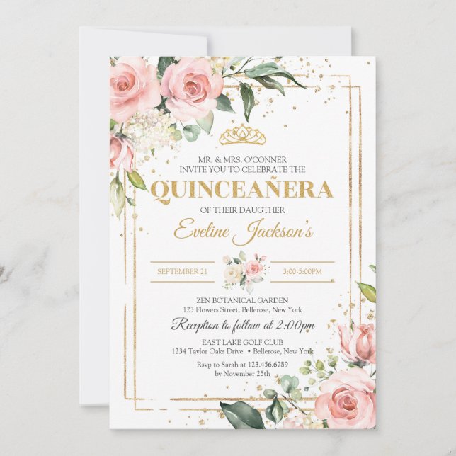 Invitación Elegante bigote rosa rosa rosa rosa quinceanera ve (Anverso)