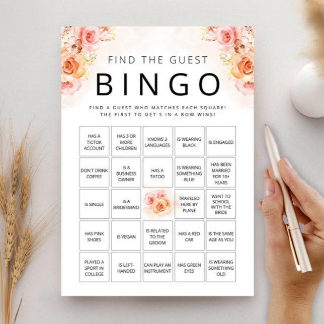 Invitación Elegante Bingo Peach Greenery Bridal Shower Card (Subido por el creador)