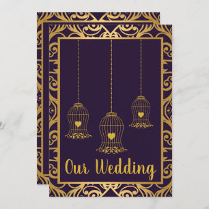 INVITACIÓN ELEGANTE BIRDCAGE NAVY GOLD ABSTRAW BODA