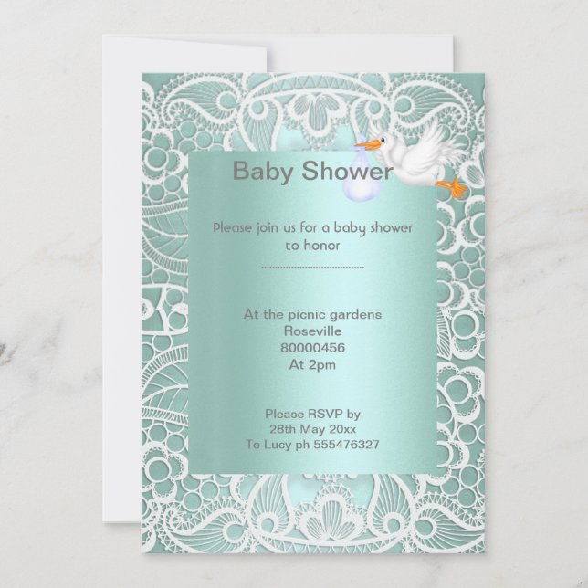 Invitación Elegante bizcocho de encaje verde suave para la du (Anverso)