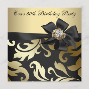 Invitación Elegante Black and Gold 50th Birthday Party