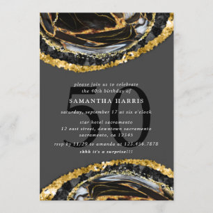Invitación Elegante Black And Gold Marble Fiesta 50 de Cumple
