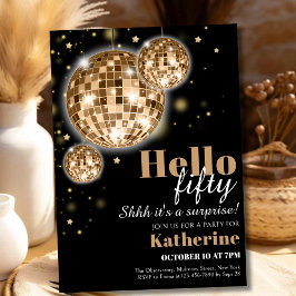 Invitación Elegante Black and Gold Shhh es una sorpresa 50