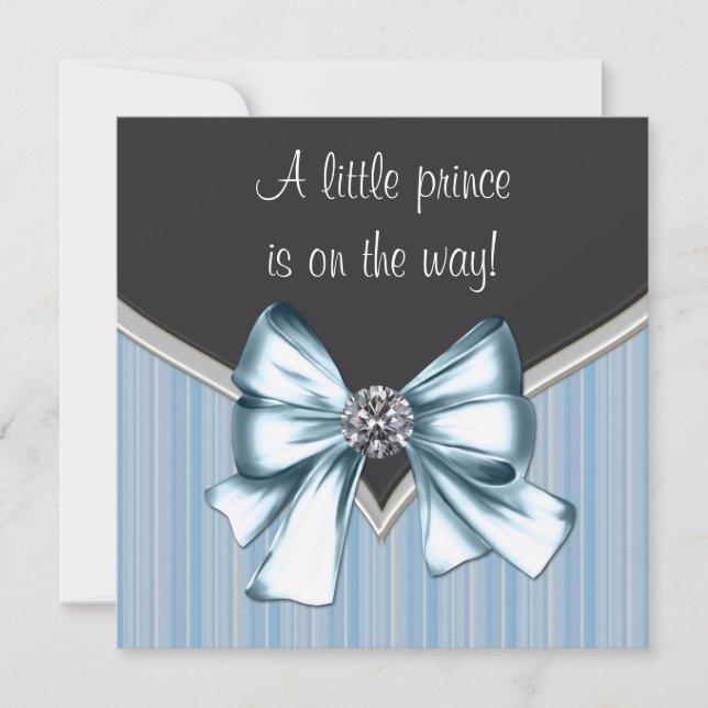 Invitación Elegante Black Blue Gray Stripes Prince Baby Showe (Anverso)
